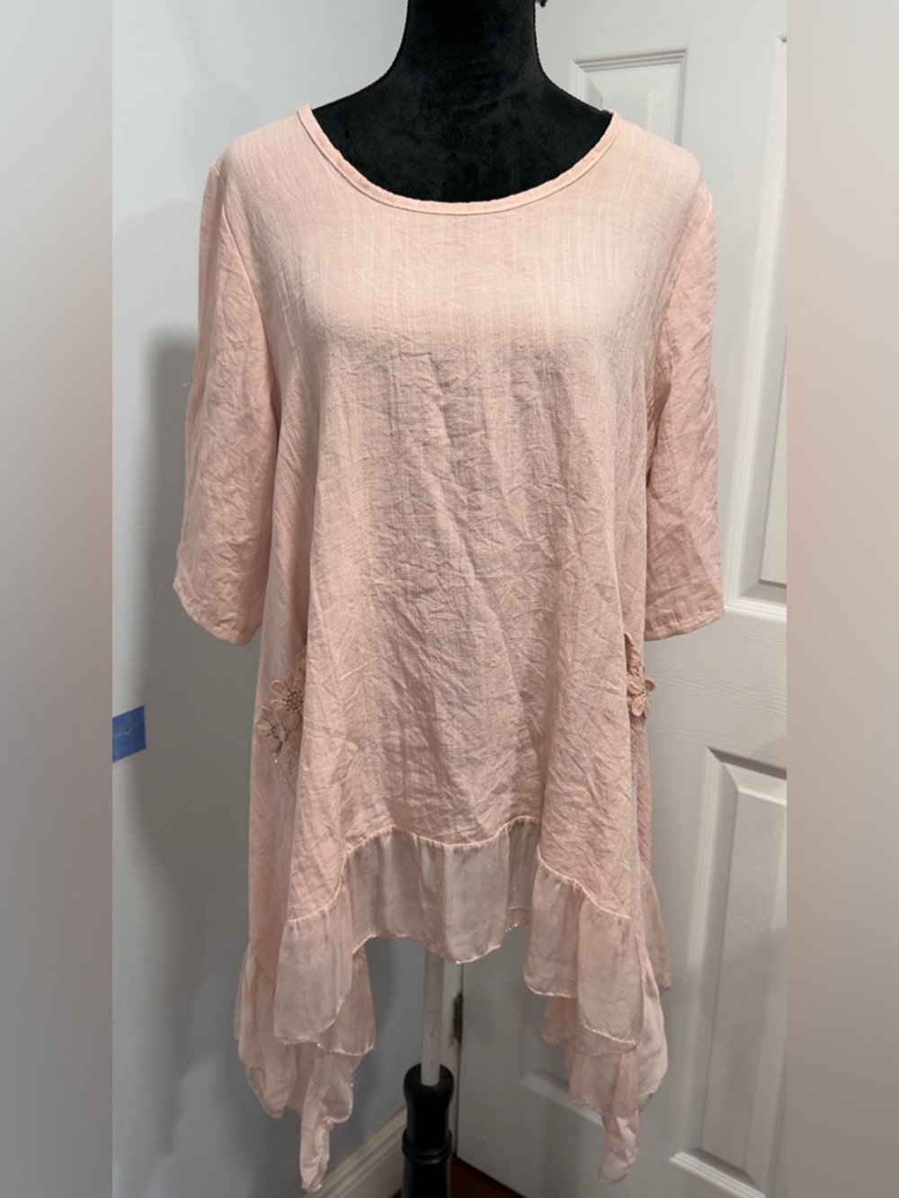 Soft Blush Ruffle-Hem Tunic Top